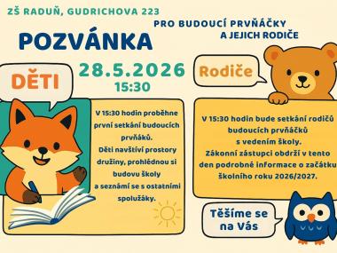 Pozvánka pro budoucí prvňáčky a jejich rodiče