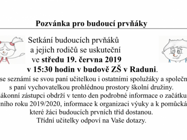 Pozvánka pro budoucí prvňáky